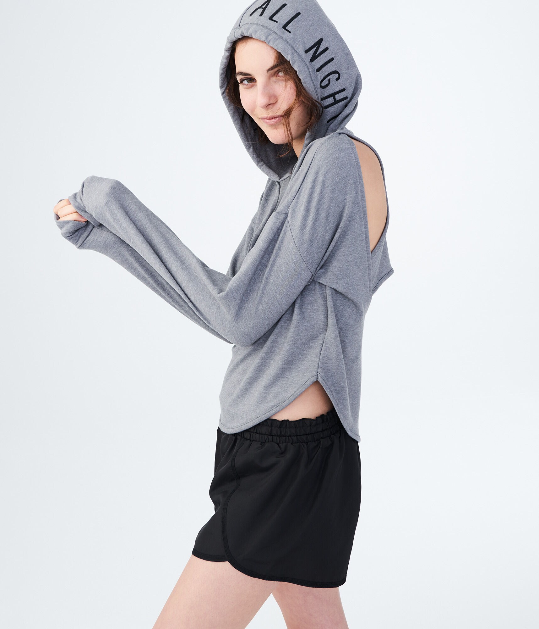 LLD All Day All Night Cutout-Back Pullover Hoodie