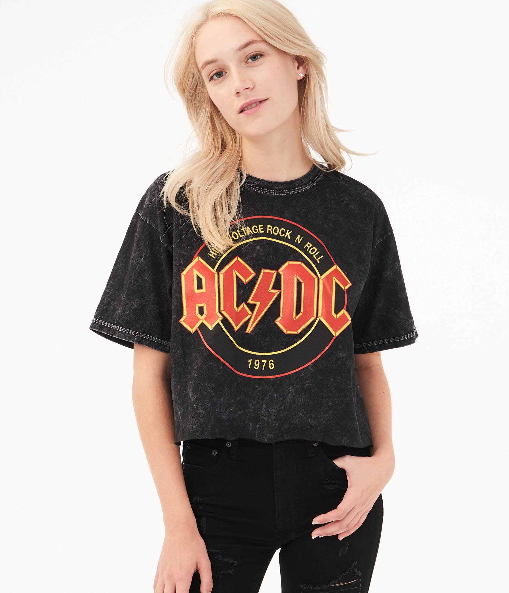 Ac Dc Crop Graphic Tee