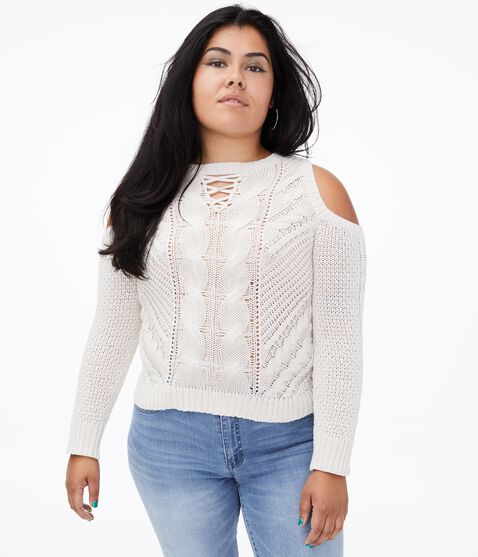 Lace-Up Cold-Shoulder Sweater
