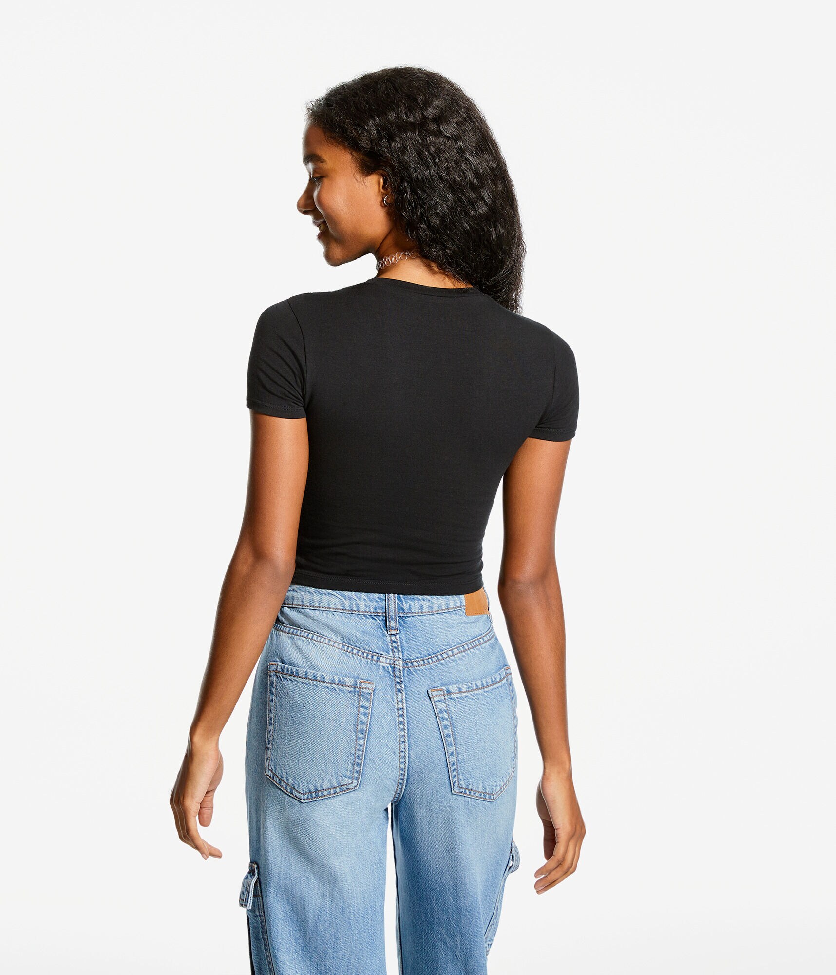 Solid Corset-Cinch Cropped Tee