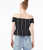 Smocked Peplum Off-The-Shoulder Top