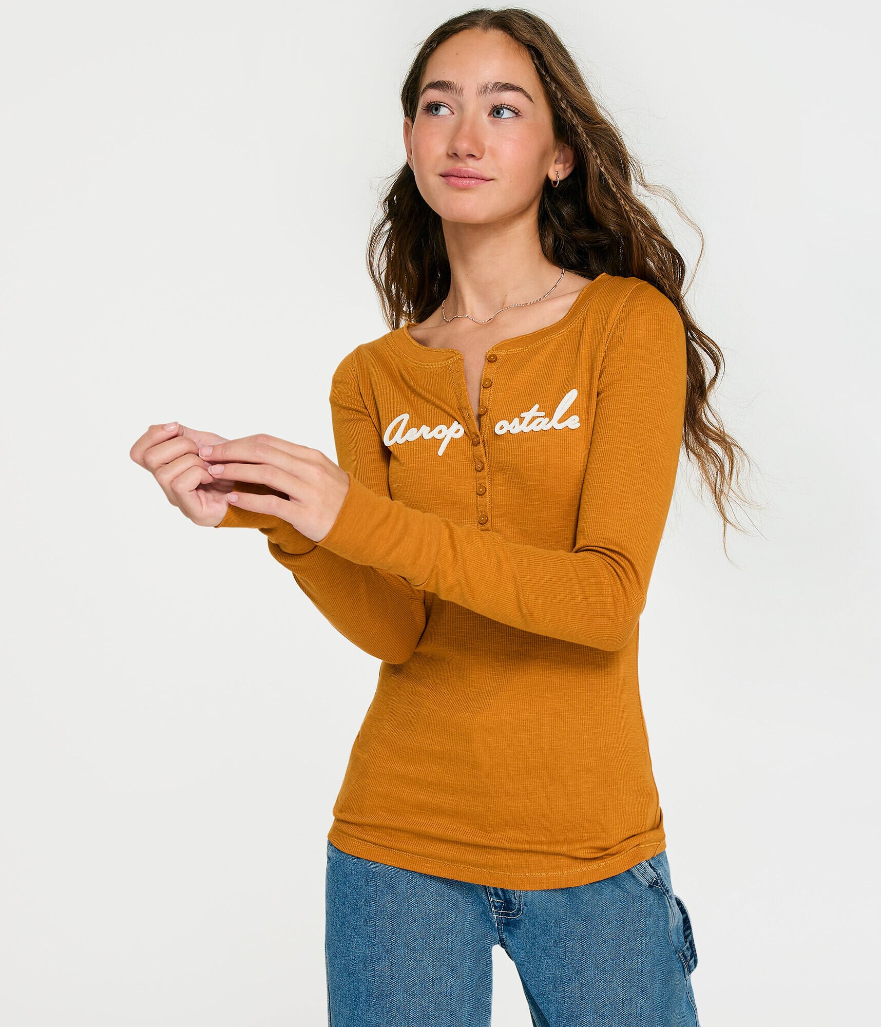 Long Sleeve Aeropostale Script Graphic Henley