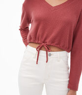 Long Sleeve Seriously Soft Cinched V-Neck Crop Top