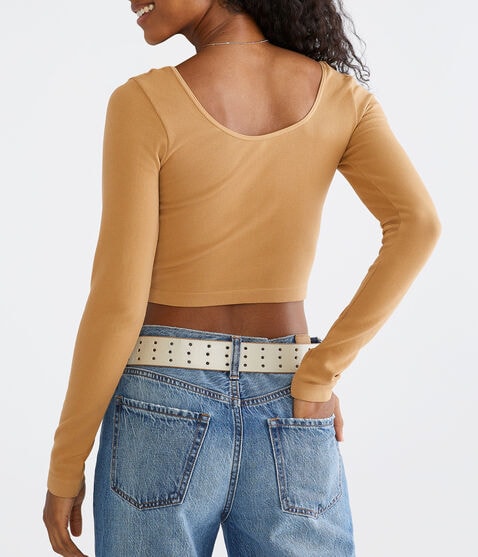 Long Sleeve Seamless Wear 3 Ways Crop Top Long Sleeve Seamless Wear 3 Ways Crop Top