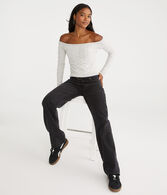 Cable Cropped Off-The-Shoulder Sweater