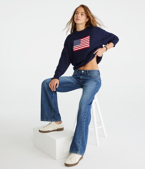 American Flag Oversized Crew Sweater American Flag Oversized Crew Sweater