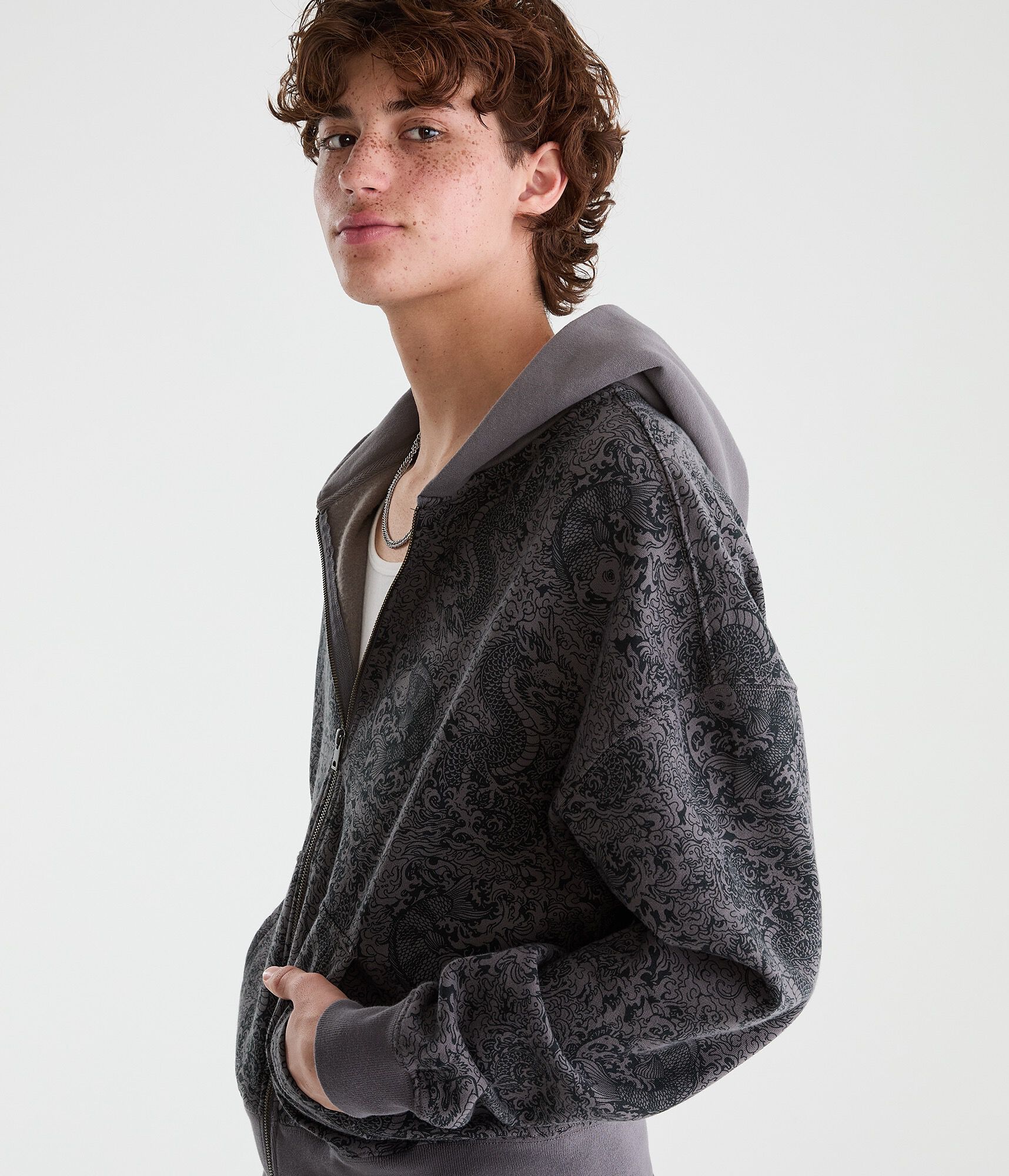 Cloud Soft Dragon &amp; Koi Boxy Full-Zip Hoodie