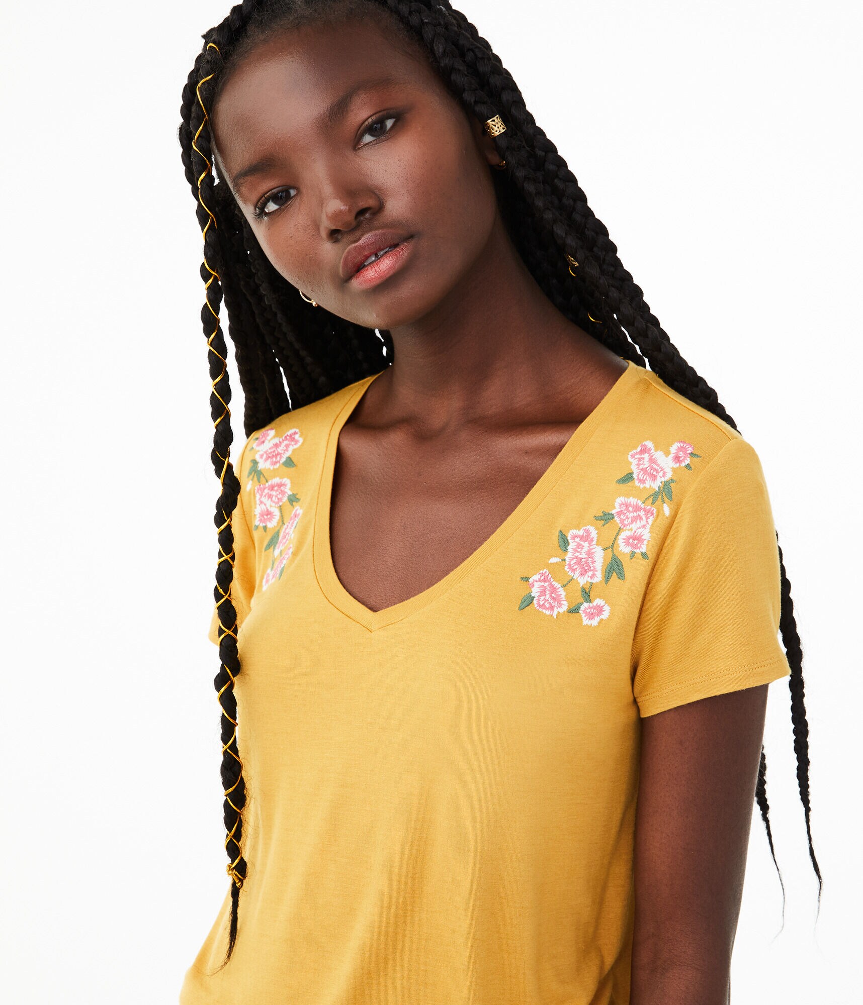 Seriously Soft Floral Embroidered V-Neck Tee