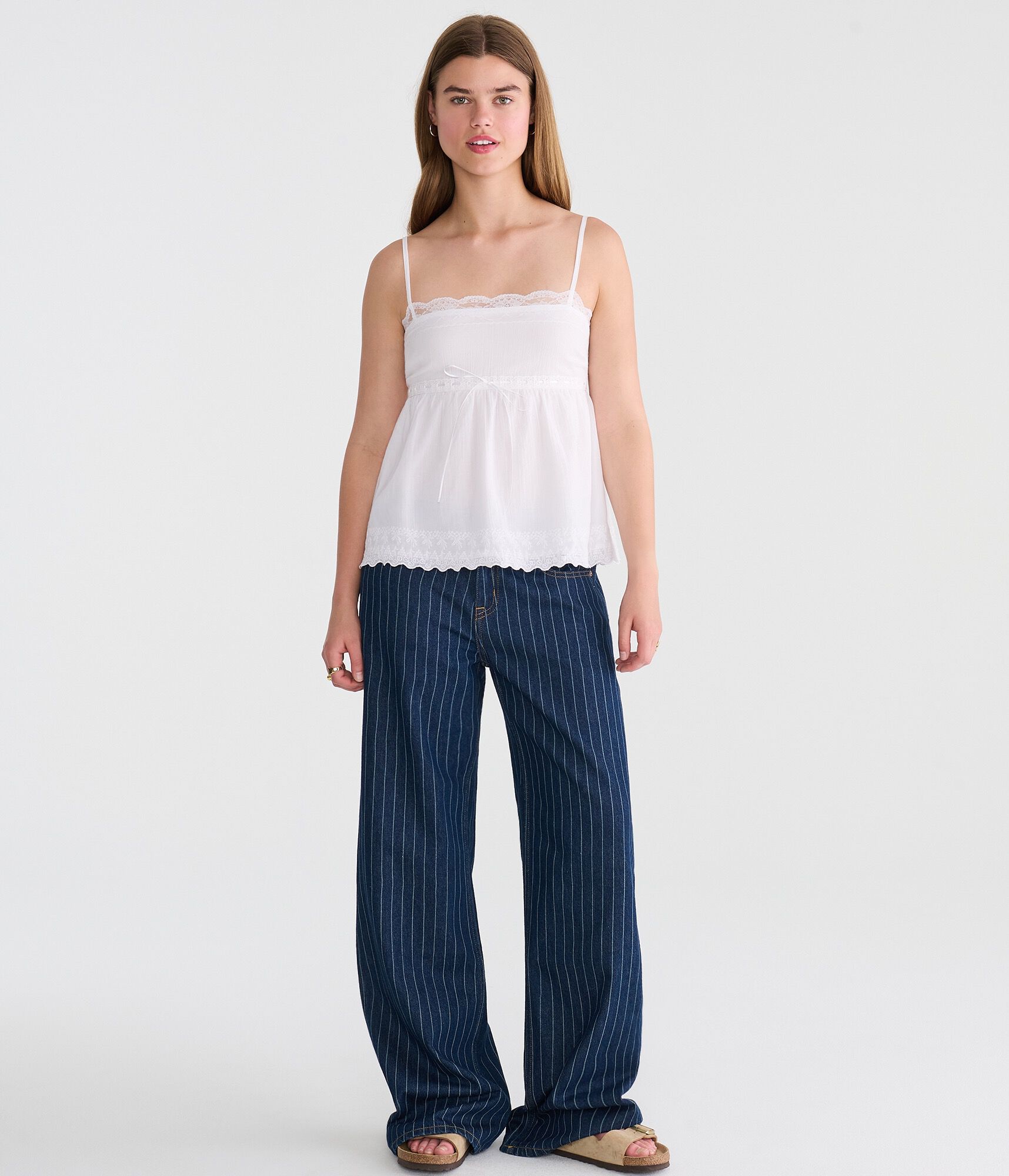 Embroidered Lace-Trim Square-Neck Cami