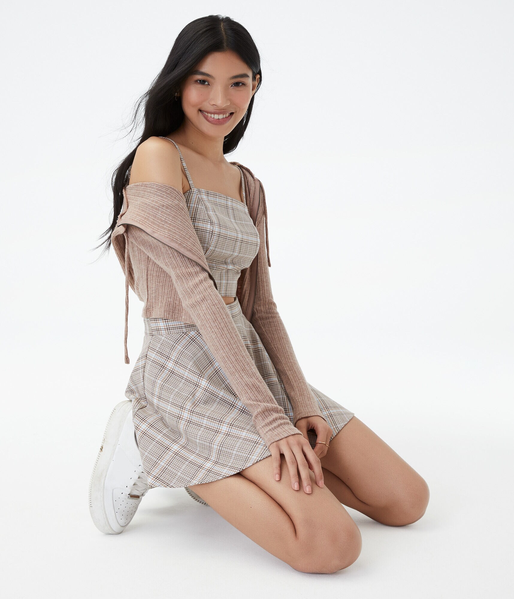 Plaid Square-Neck Crop Top