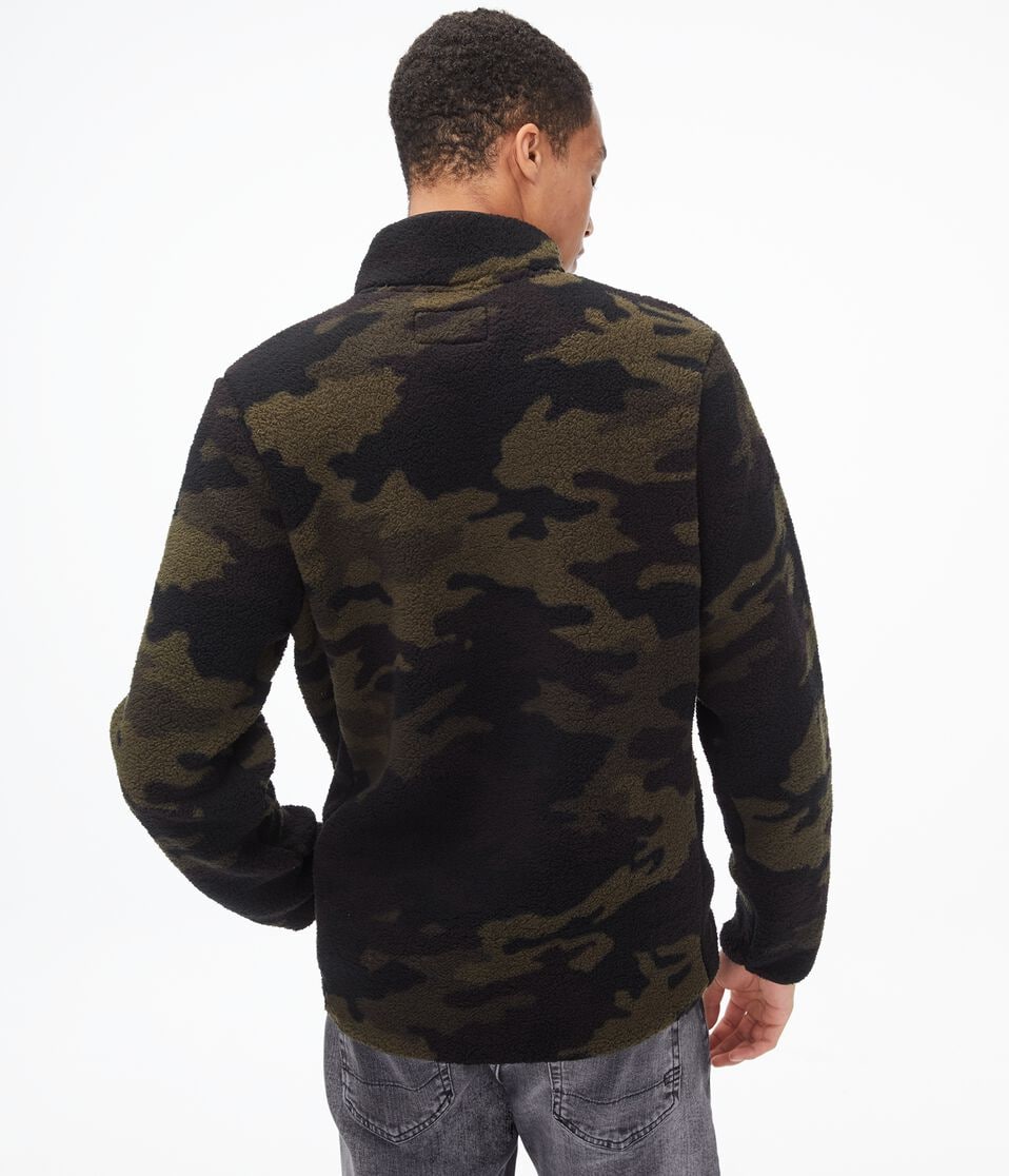 Patterned Sherpa Quarter-Zip Pullover Jacket