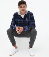 Long Sleeve Hooded Flannel Button-Down Shirt