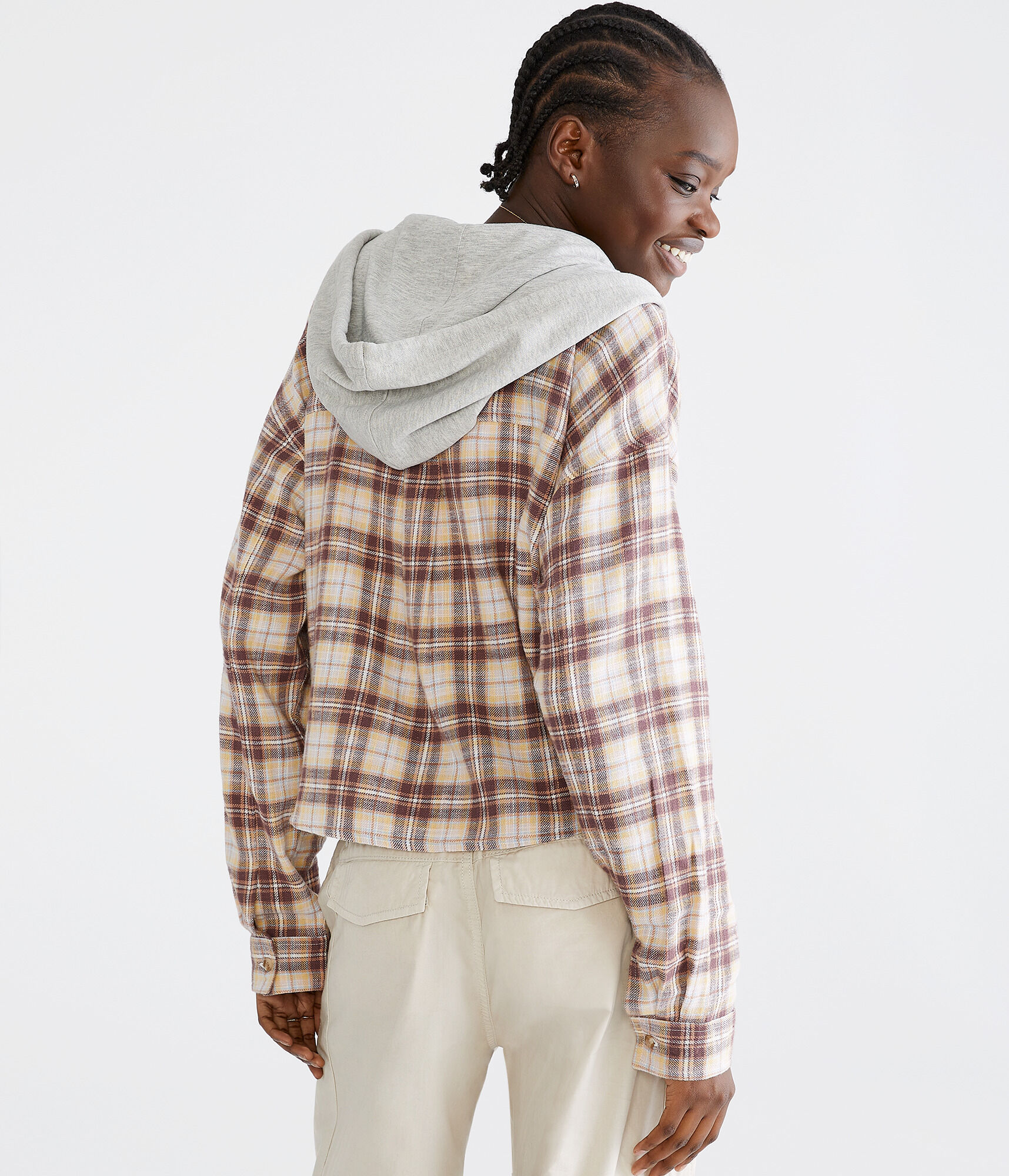 Long Sleeve Hooded Plaid Flannel Shirt