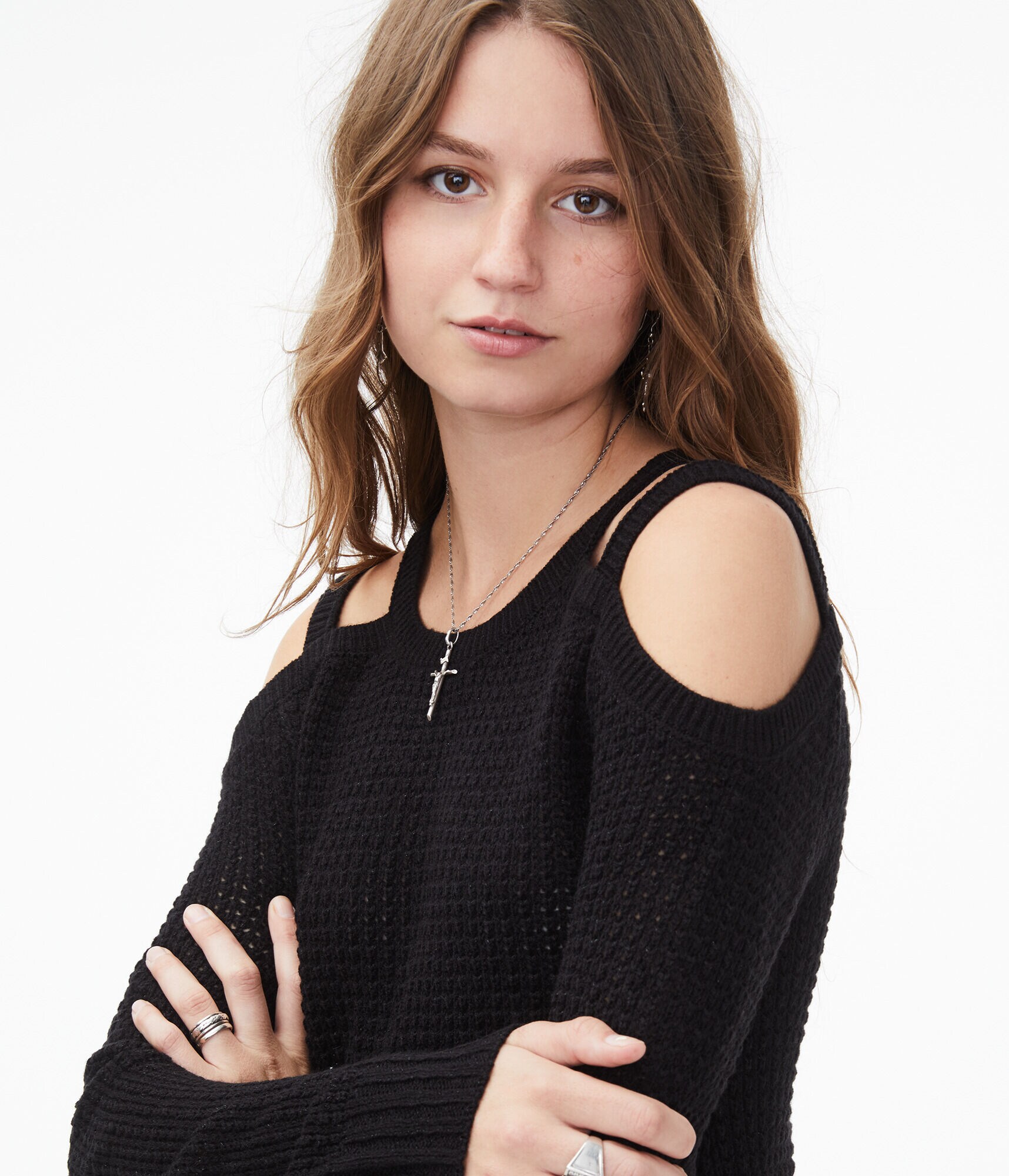 Strappy Cold-Shoulder Sweater