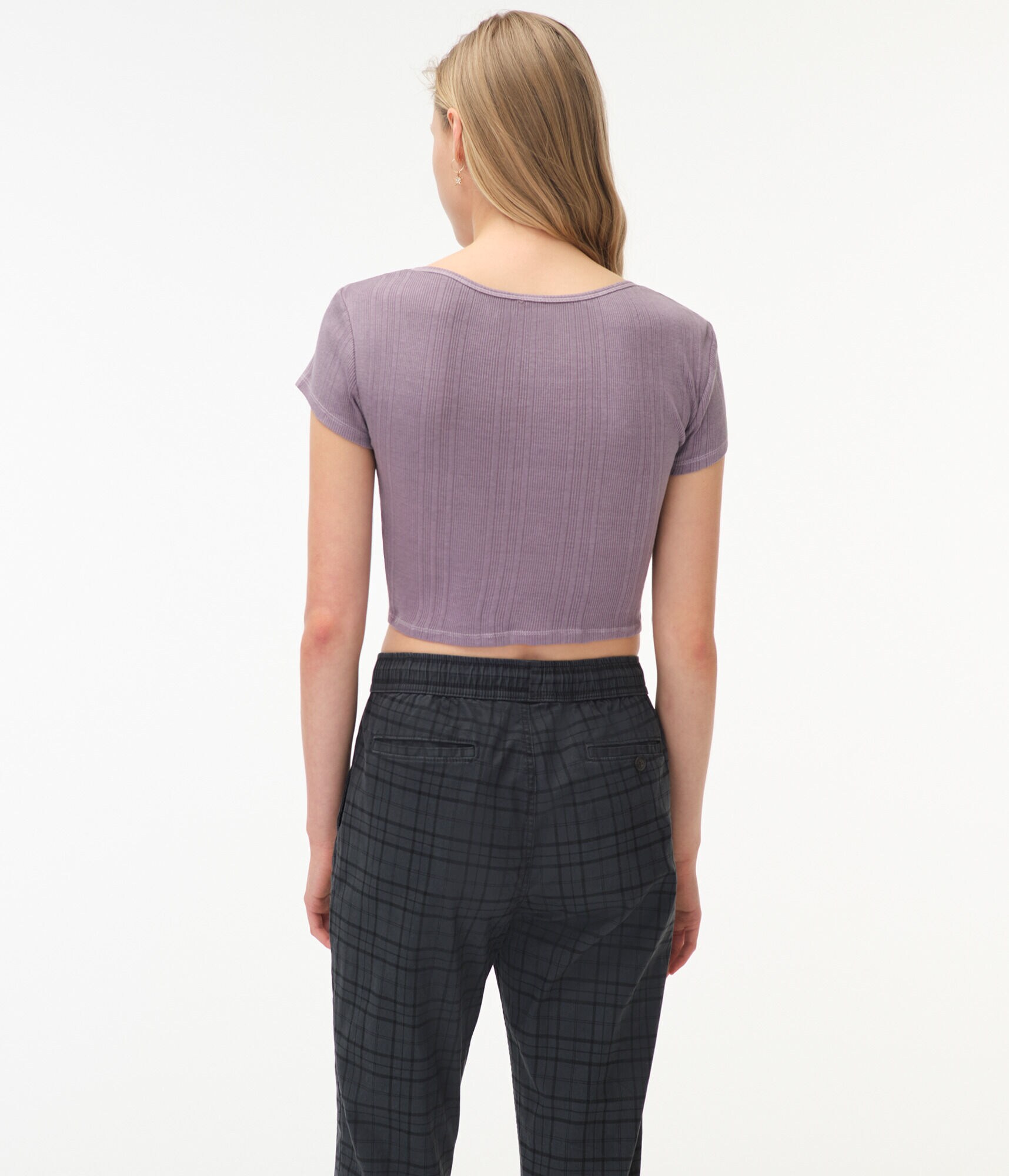 Washed Cropped Snap Henley Tee