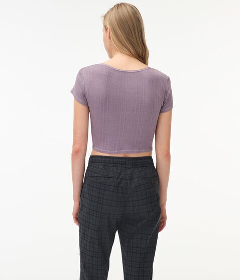 Washed Cropped Snap Henley Tee Washed Cropped Snap Henley Tee