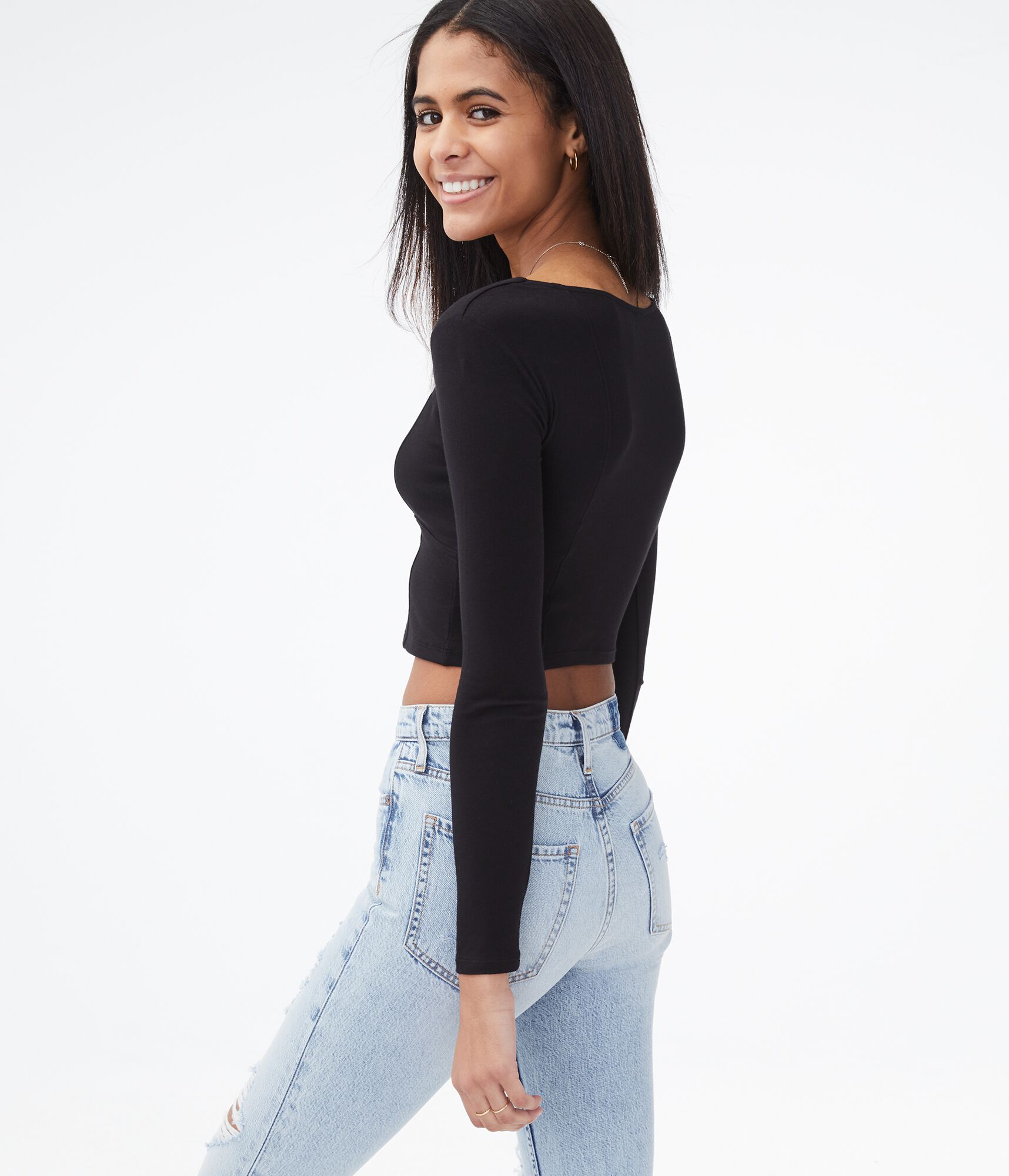 Long Sleeve Seamed Cup Bodycon Crop Top