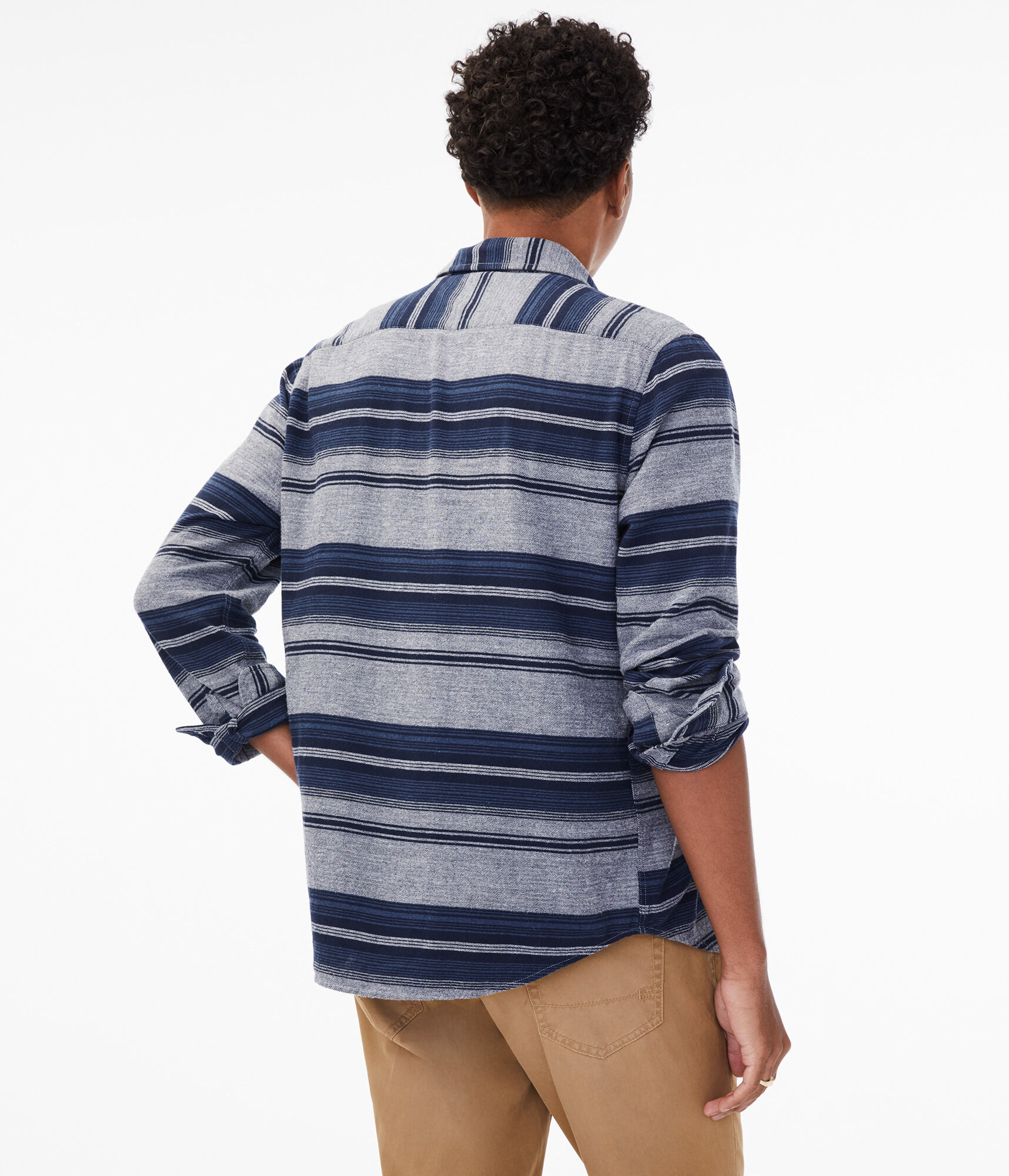 Long Sleeve Striped Flannel Button-Down Shirt