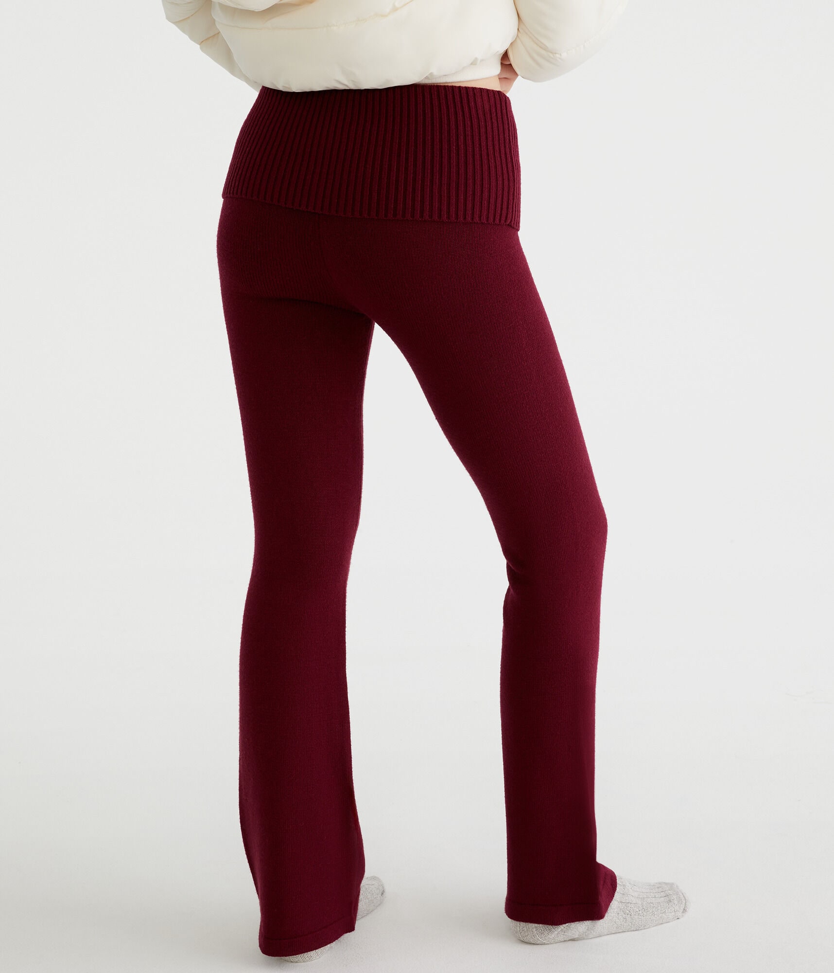 Flare Mid-Rise Fold-Over Sweater Pants