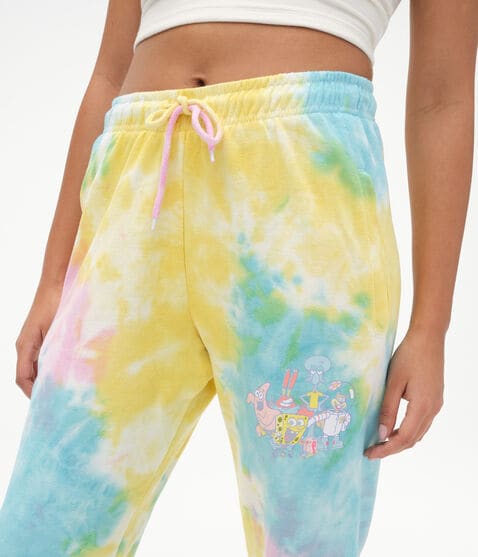SpongeBob & Friends Tie-Dye High-Rise Boyfriend Cinched Sweatpants***