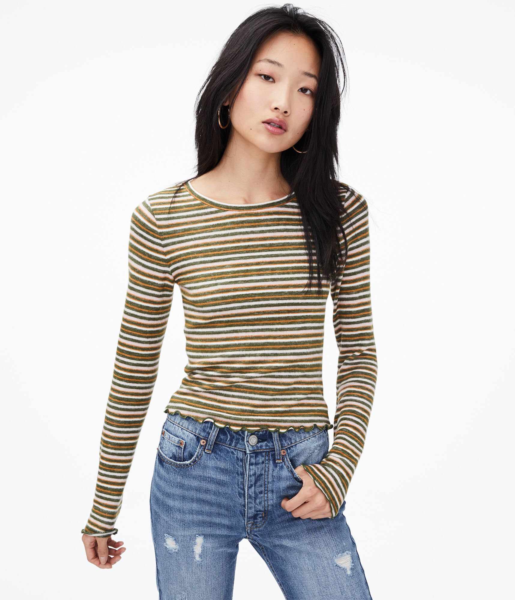 Long Sleeve Striped Shrunken Tee