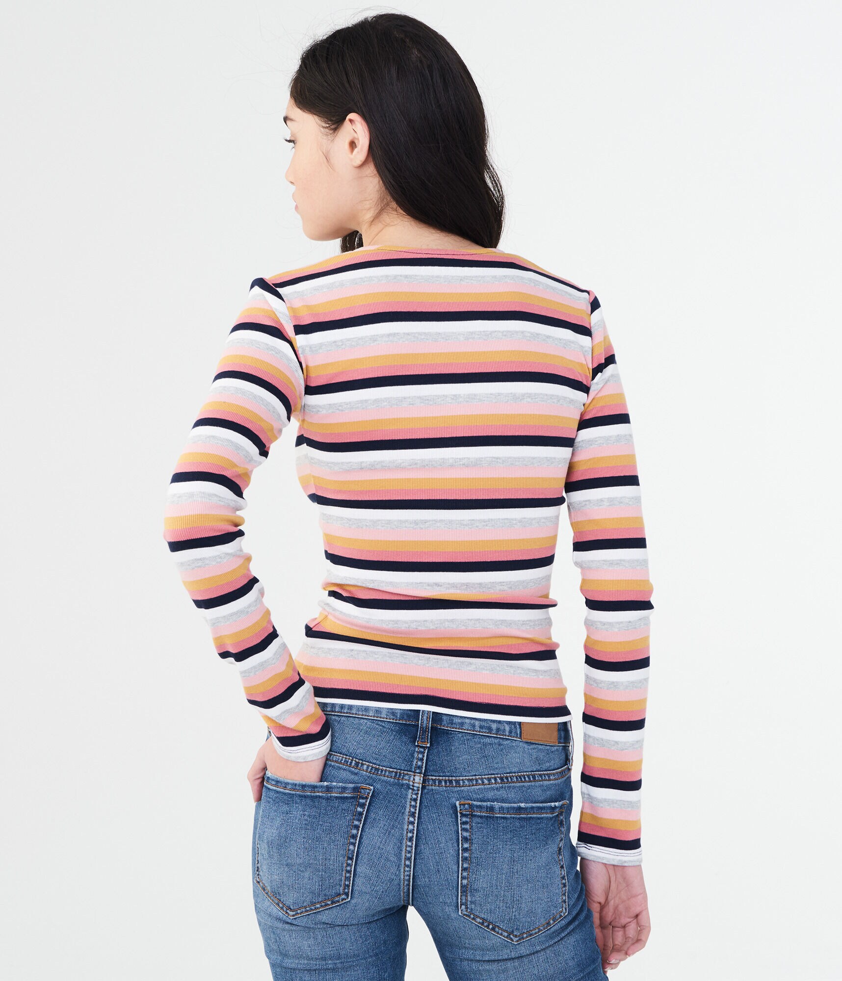 Long Sleeve Striped Square-Neck Bodycon Top