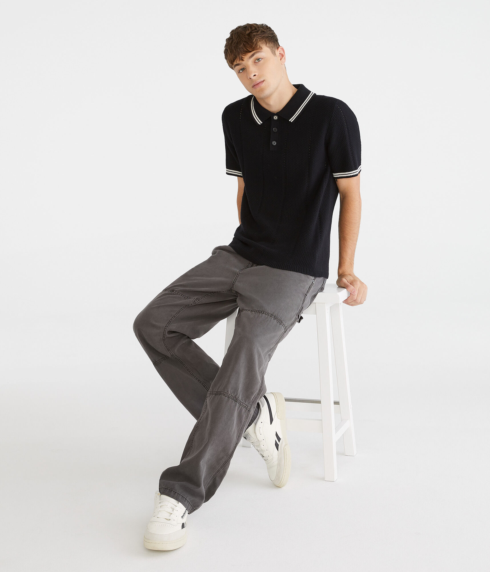 Solid Tipped Crocheted Polo