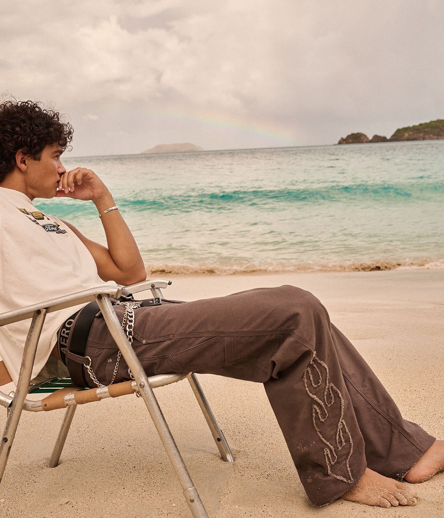 Flame Outline Baggy Carpenter Pants