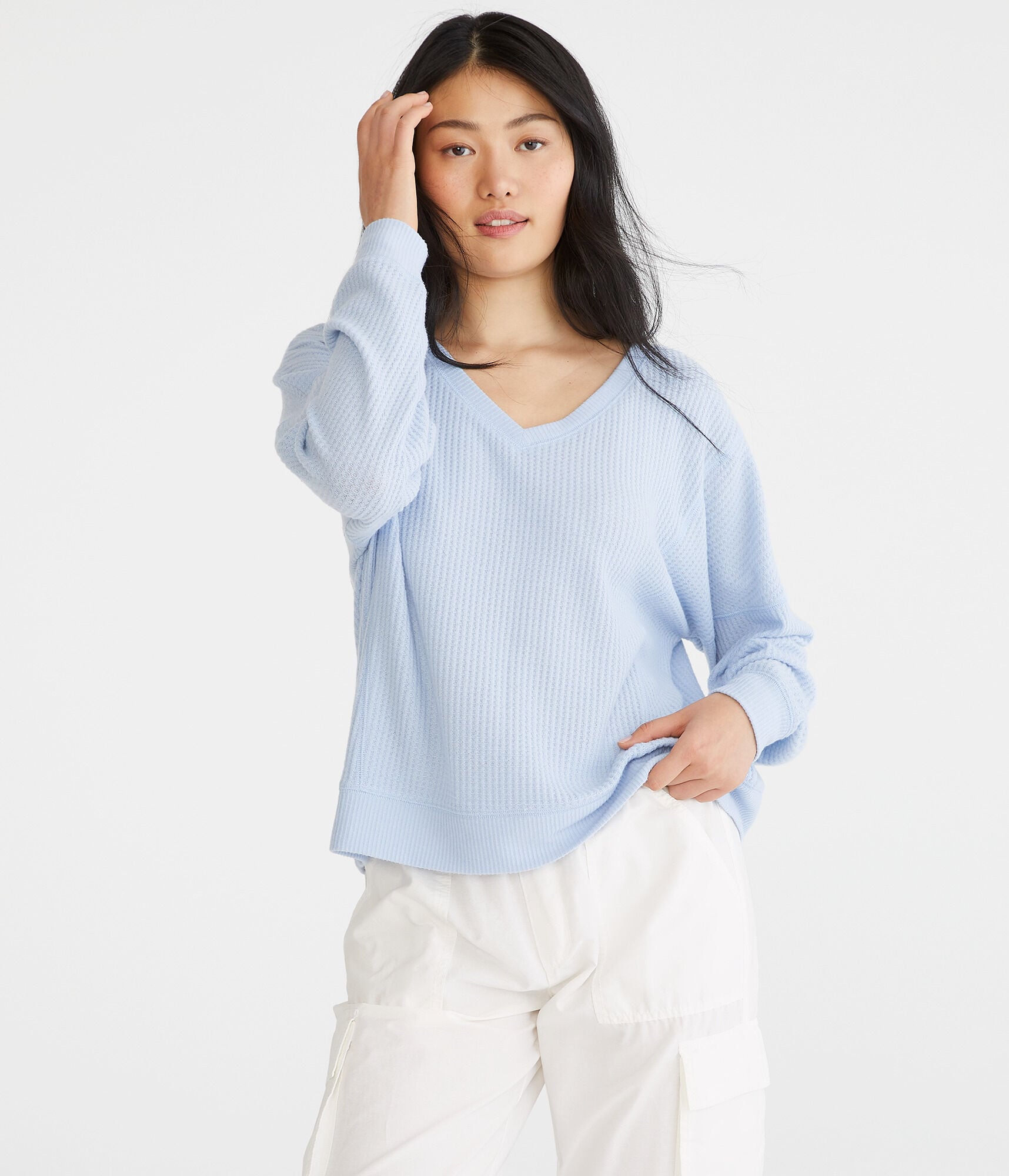 Long Sleeve Wear 2 Ways Cozy Waffle Tee