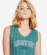 Austin Texas Cropped Cable V-Neck Sweater Vest
