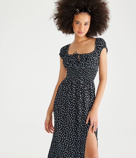 Floral Square-Neck Midi Dress