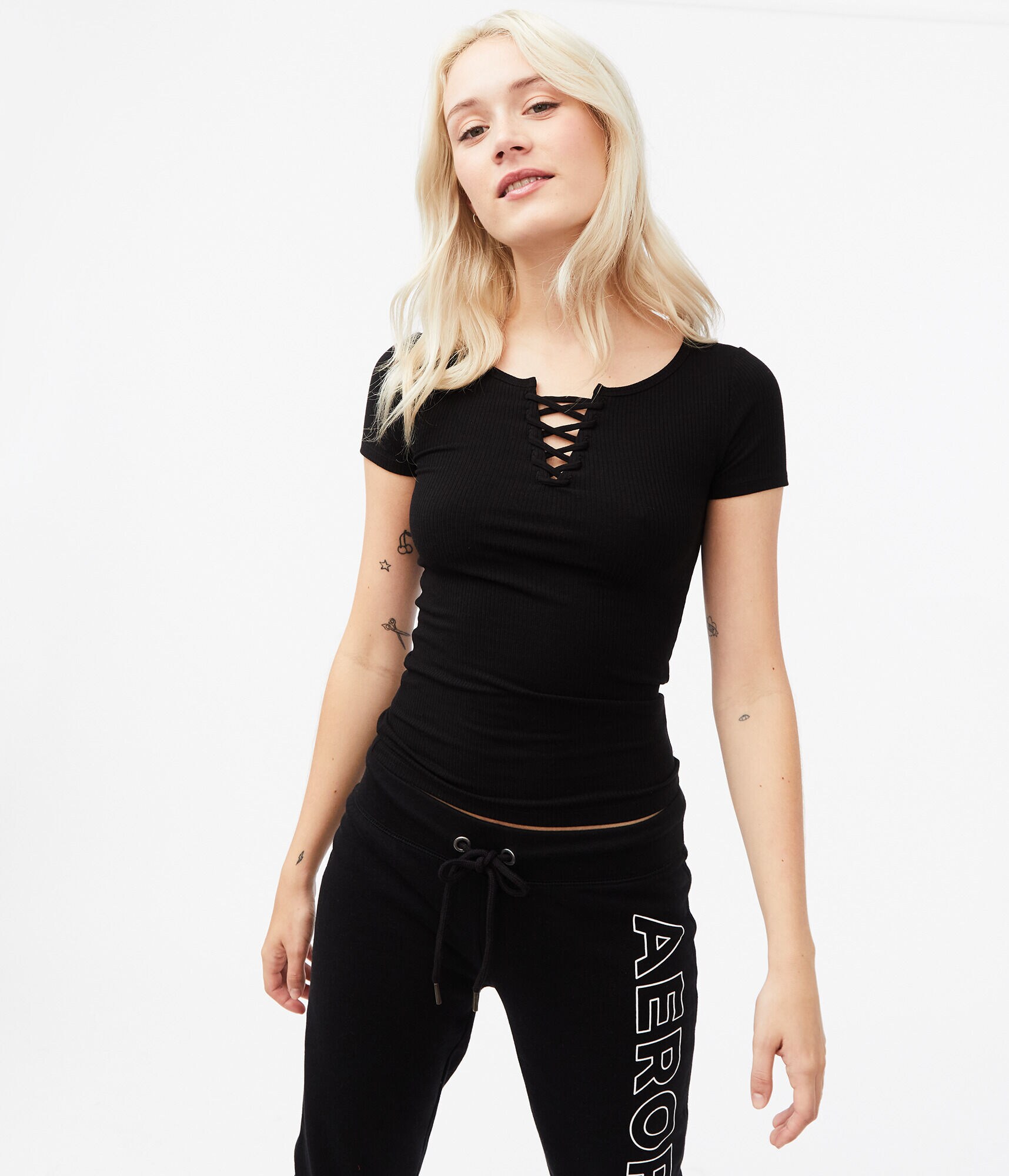 Seriously Soft Lace-Up Bodycon Top***