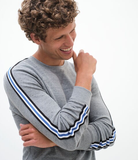 Long Sleeve Striped Tape Thermal Crew Tee