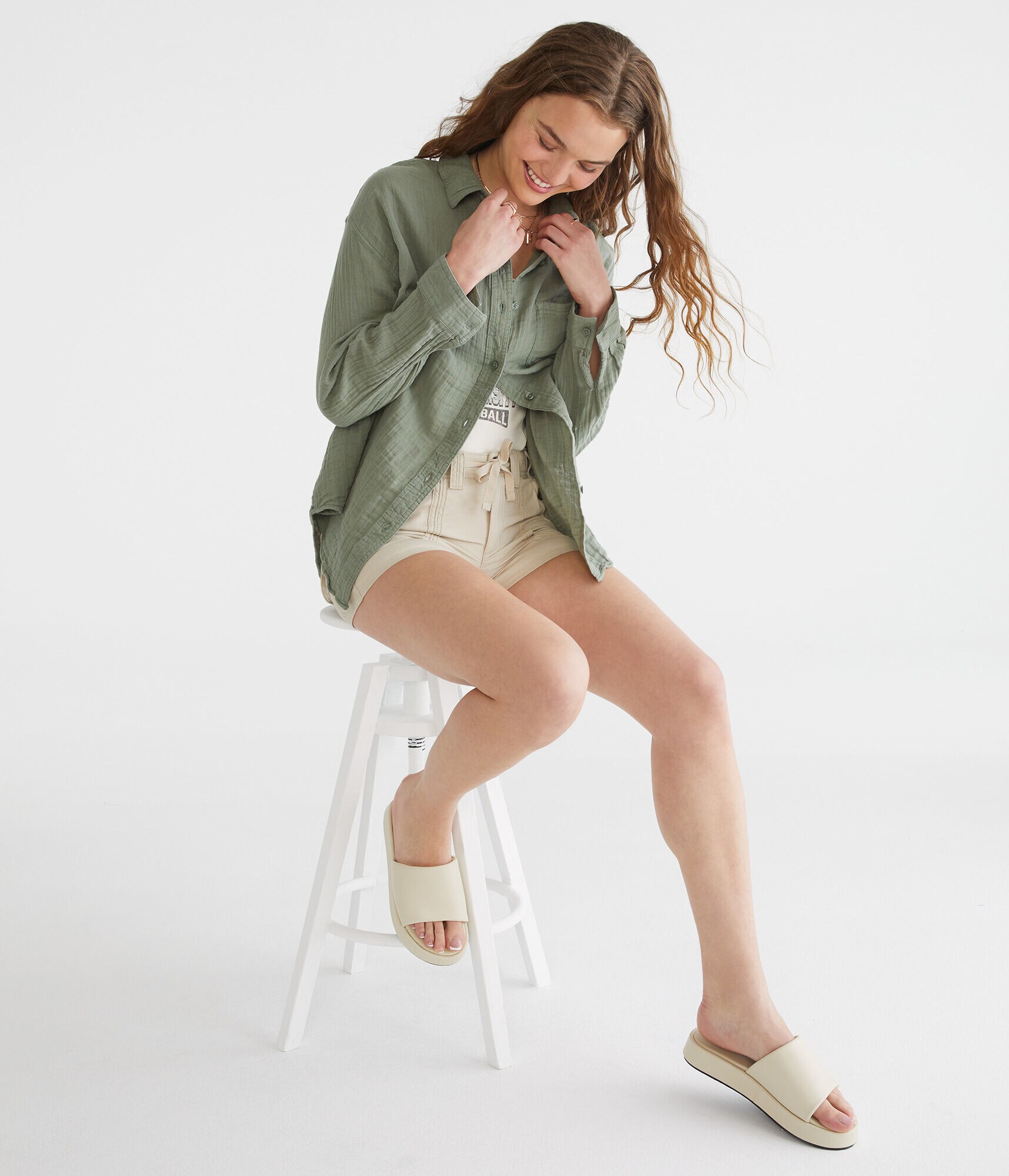 Long Sleeve Gauze Oversized Shirt