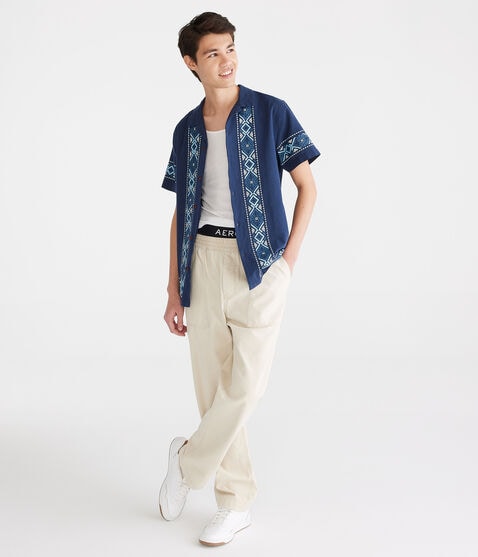 Geometric Border Print Camp Shirt