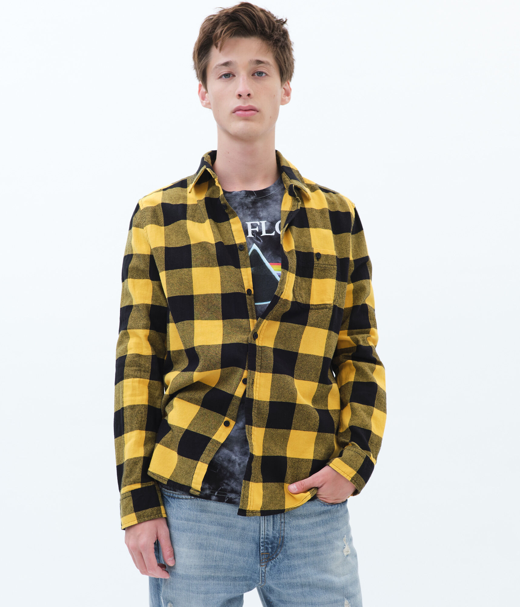 Long Sleeve Buffalo Plaid Flannel Button-Down Shirt