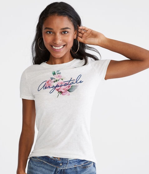Aeropostale Embroidered Floral Graphic Tee