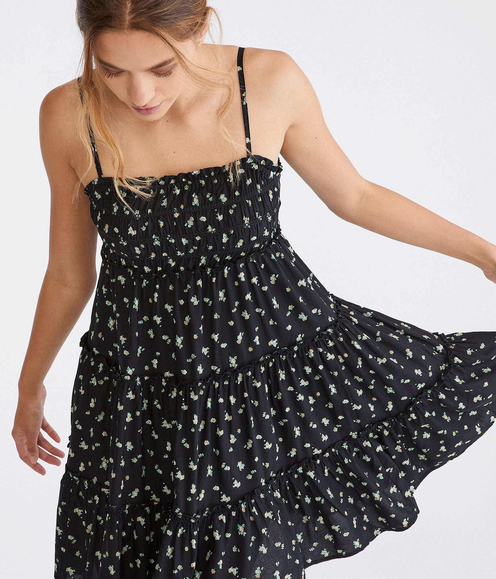 Floral Square-Neck Babydoll Dress