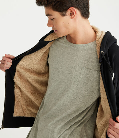 Aeropostale Logo Sherpa-Lined Full-Zip Hoodie Aeropostale Logo Sherpa-Lined Full-Zip Hoodie