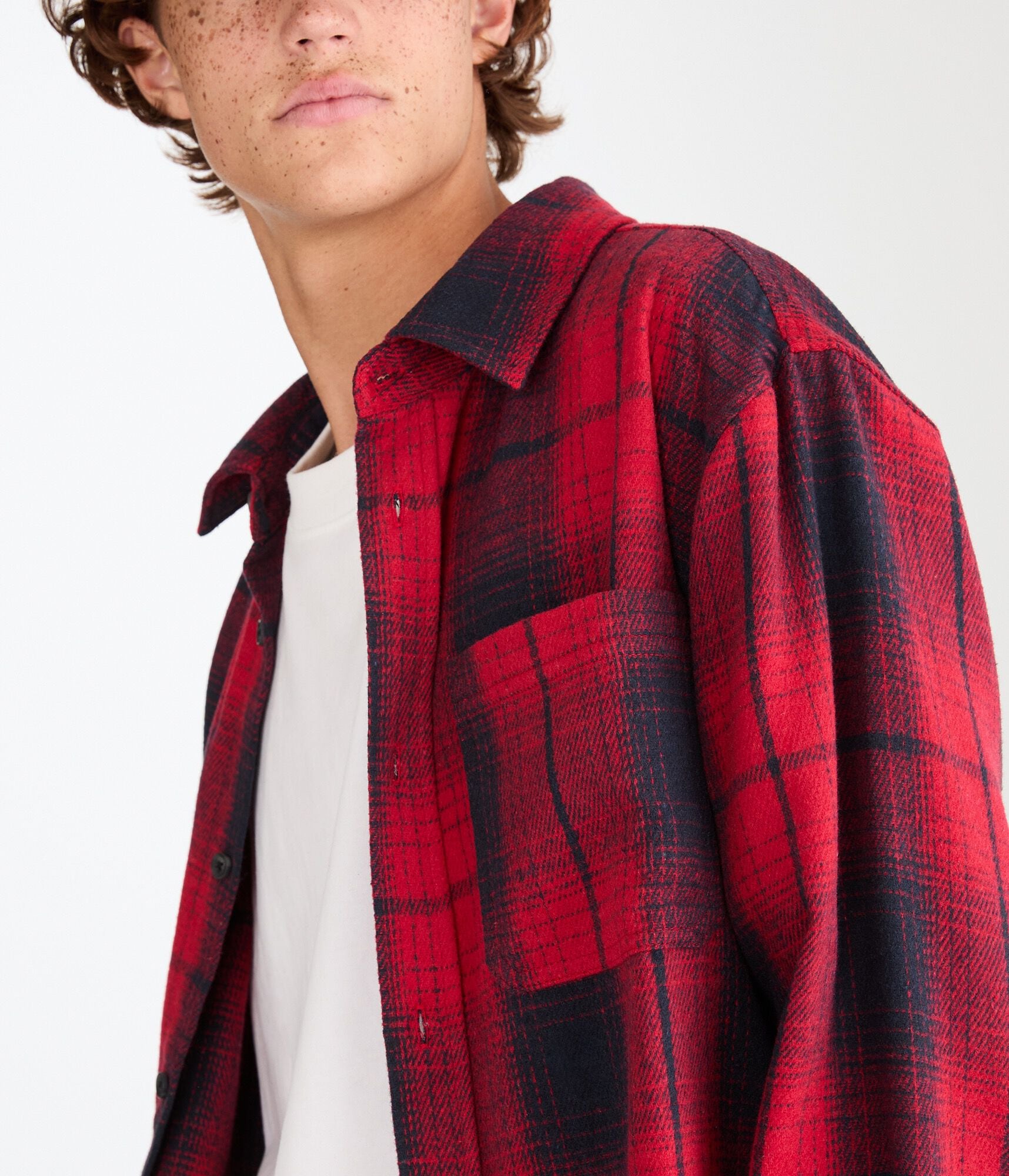 Long Sleeve Plaid Boxy Flannel Shirt