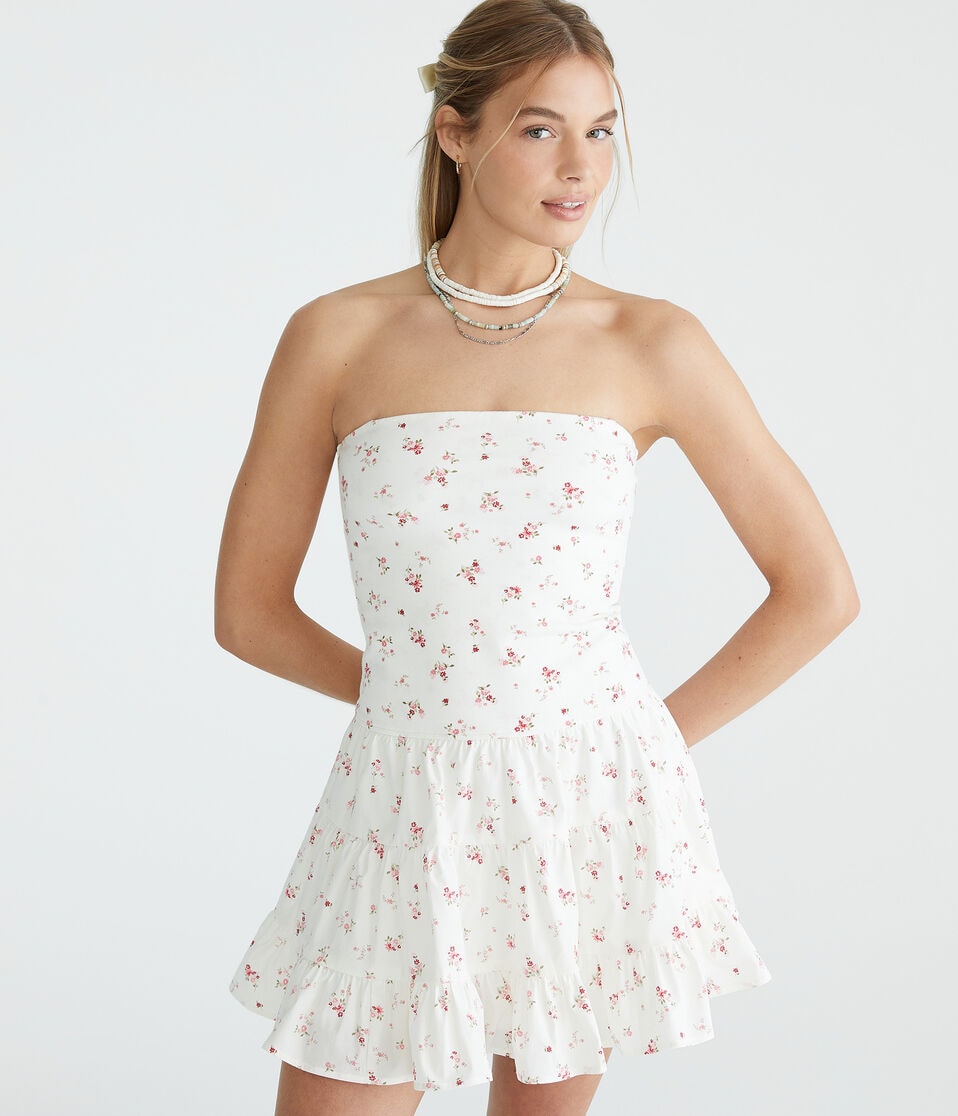 Floral Strapless Tiered Fit & Flare Dress