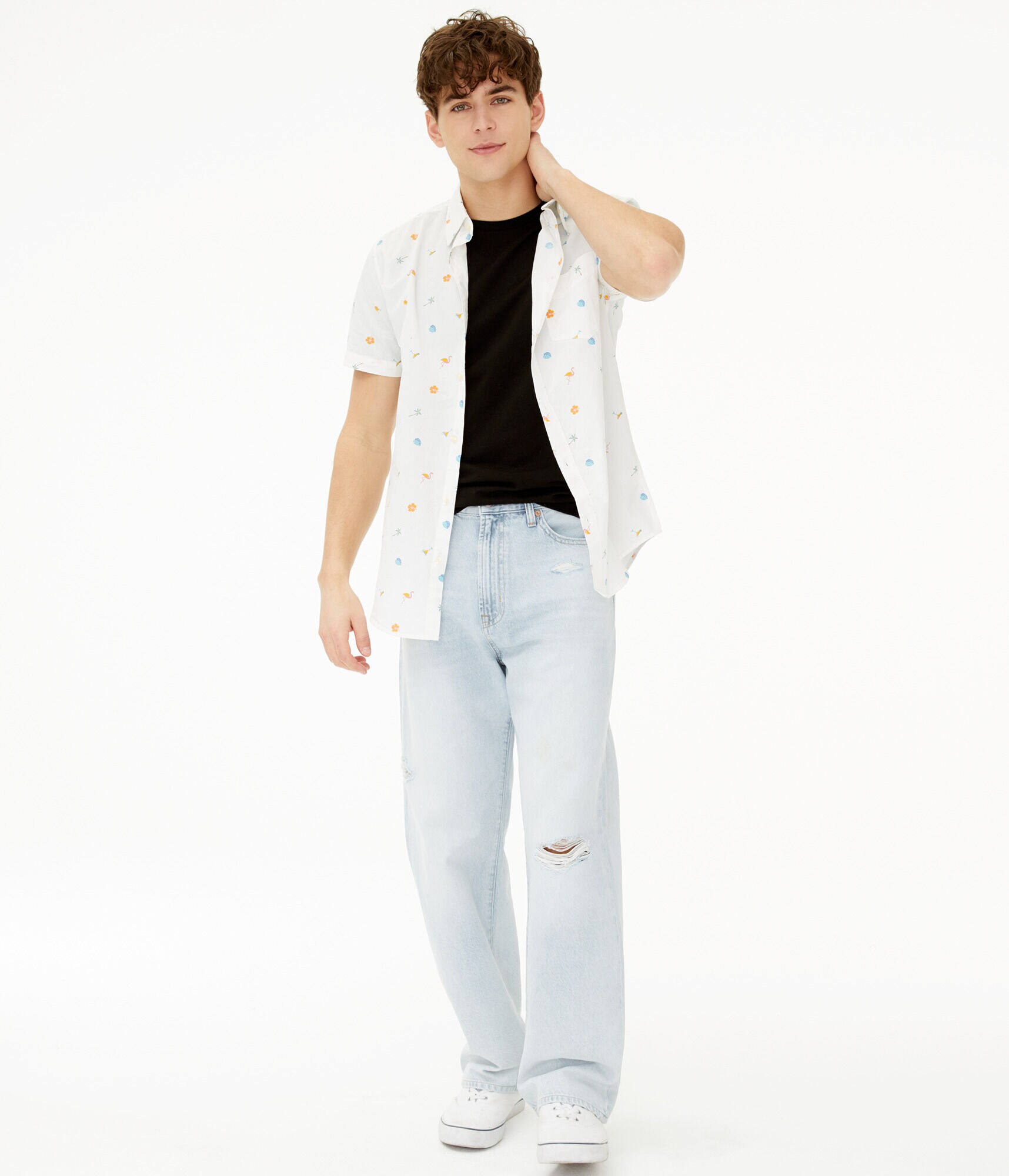 Tropical Icon Print Button-Down Shirt