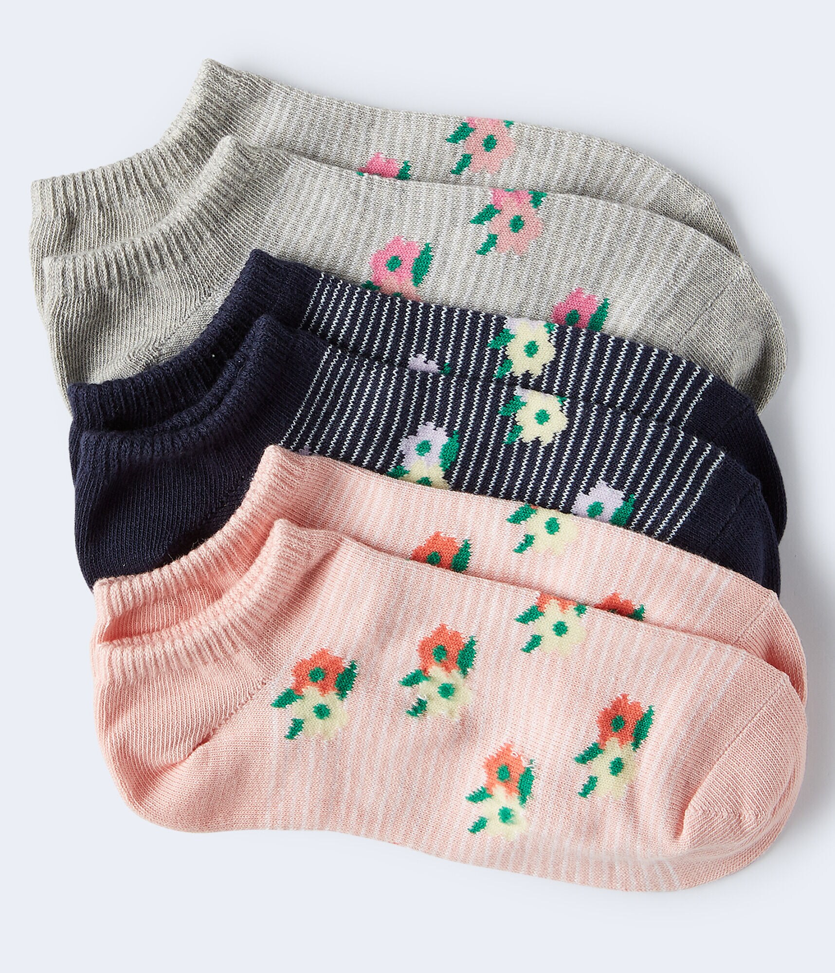 3-Pack Flower Stripe Ankle Socks