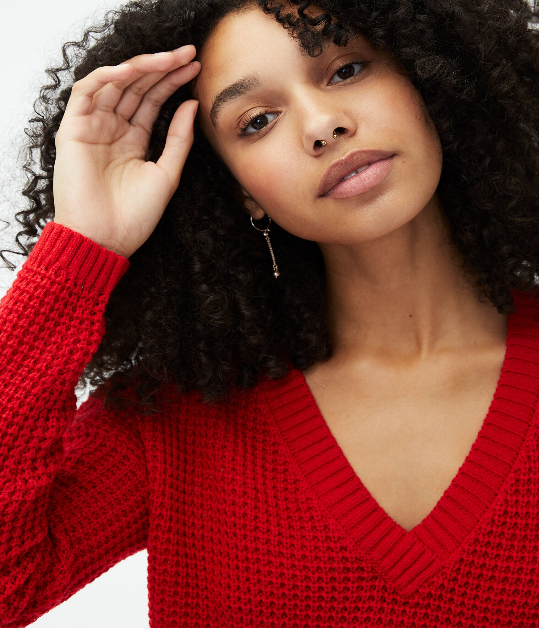 Solid Cropped V-Neck Sweater