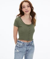 Button-Front Cropped Shrunken Tee