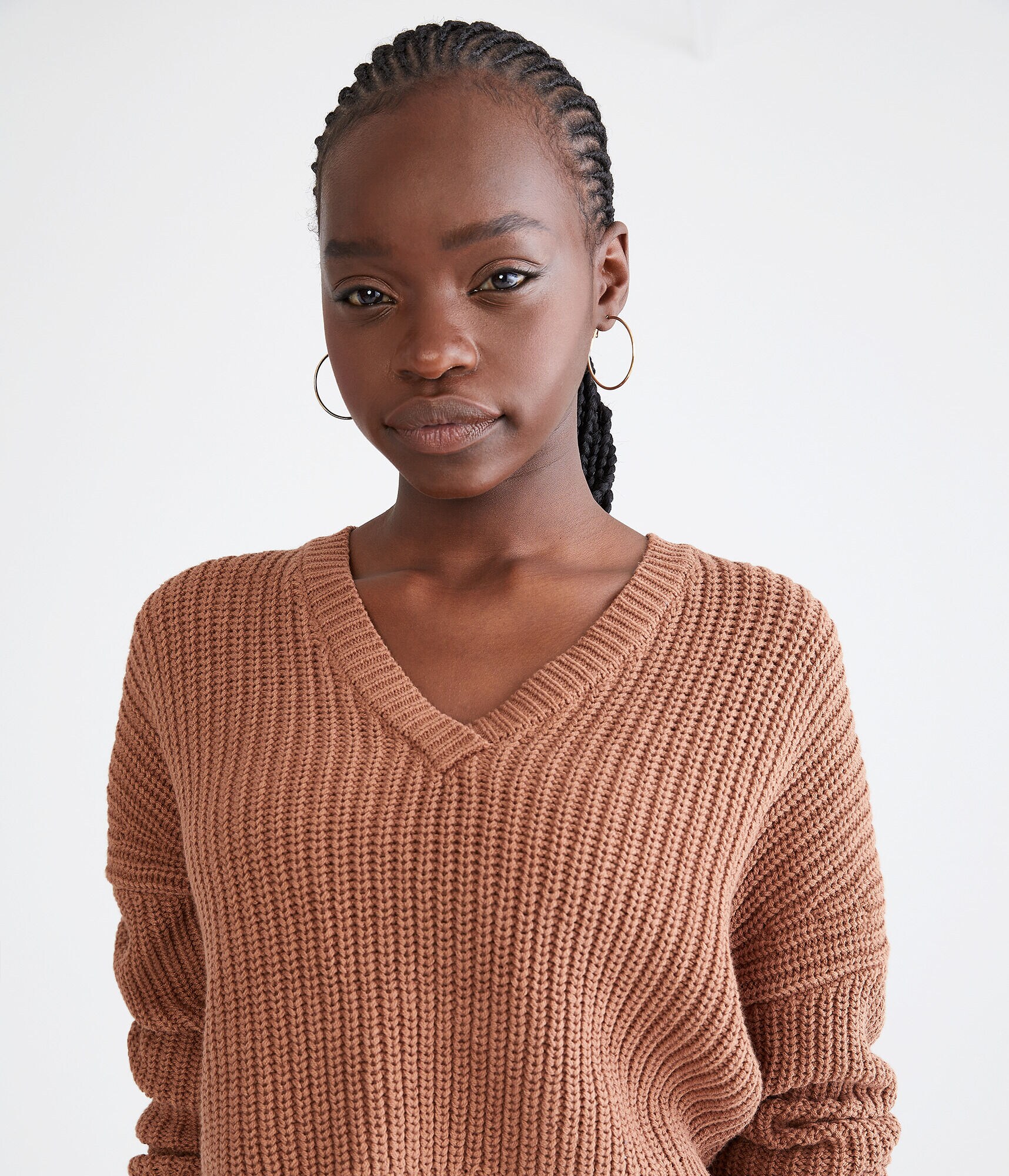 Shaker Stitch Cropped V-Neck Sweater