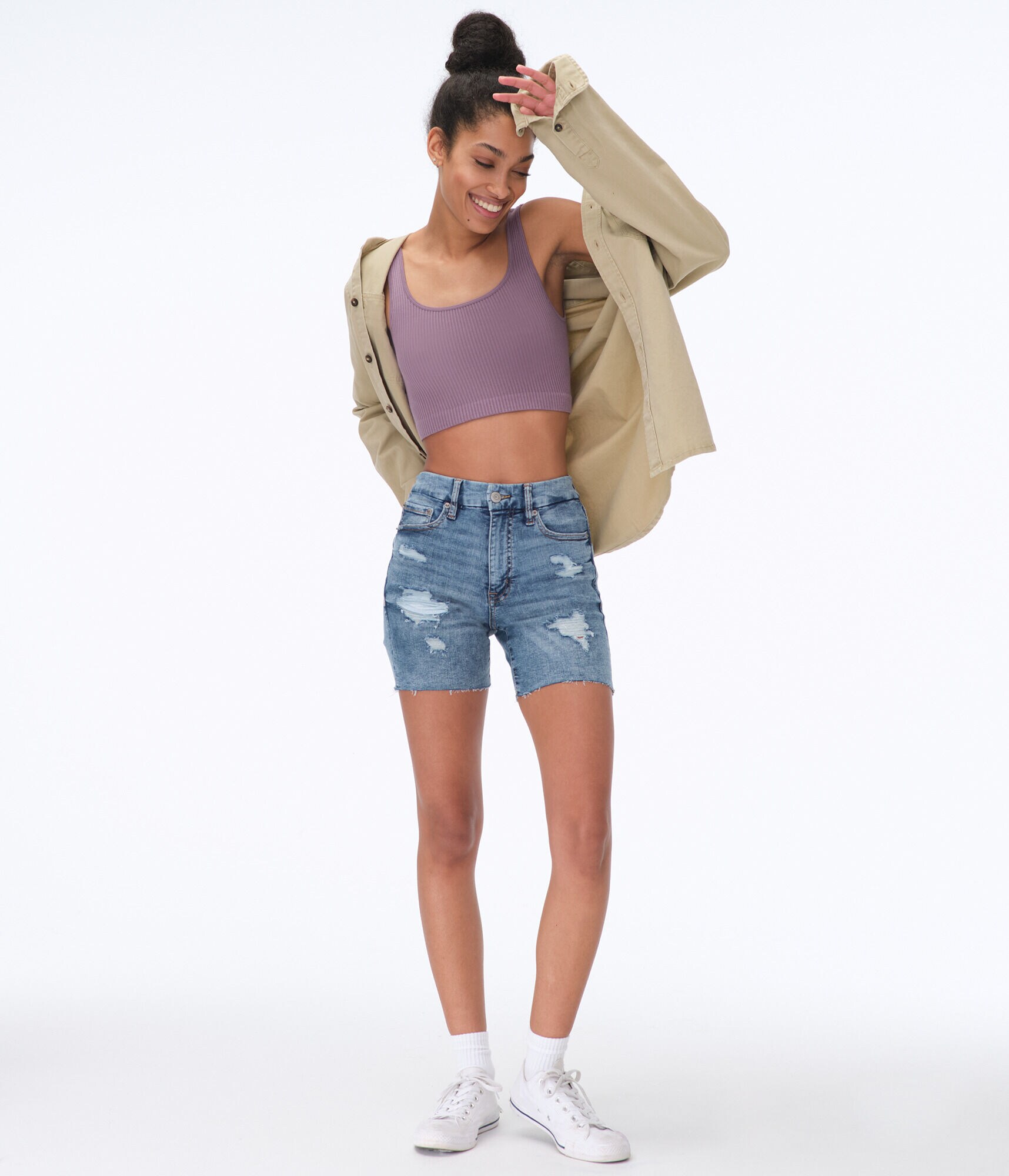 Premium Seriously Stretchy High-Rise Curvy Denim Bermuda Shorts