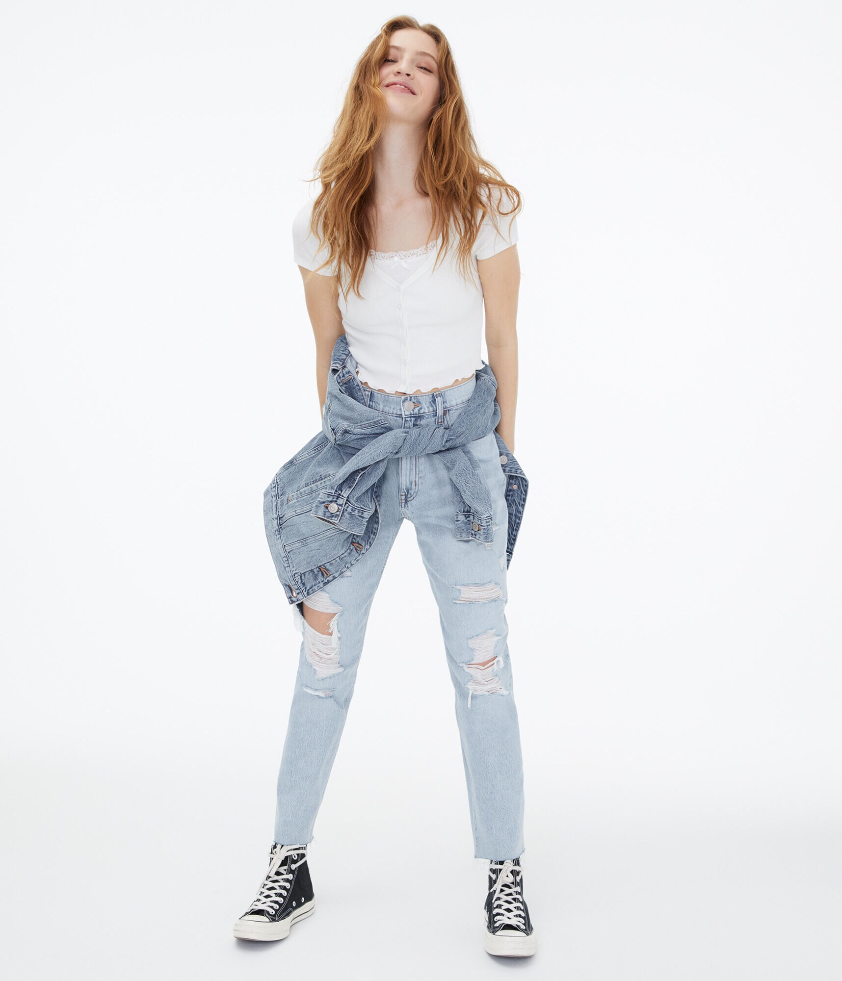 Button-Front Cropped Shrunken Tee