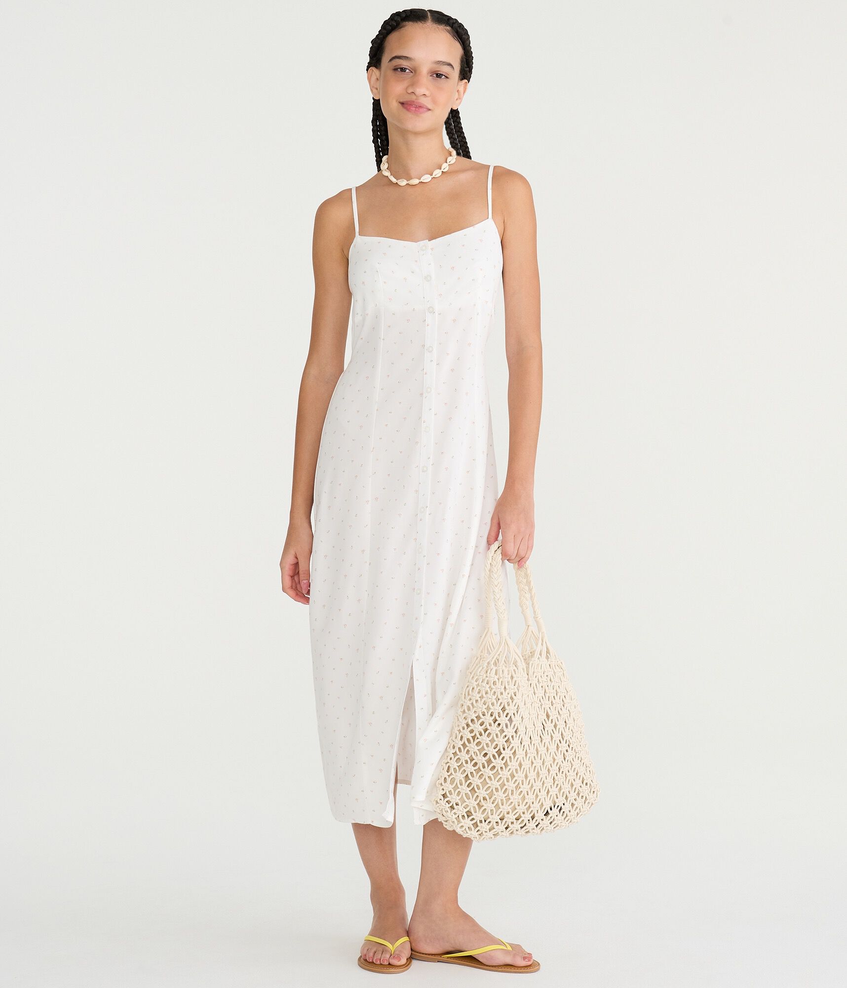 Floral Square-Neck Button-Front Midi Dress