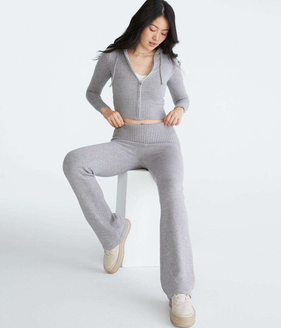 Solid Cropped Full-Zip Hooded Sweater